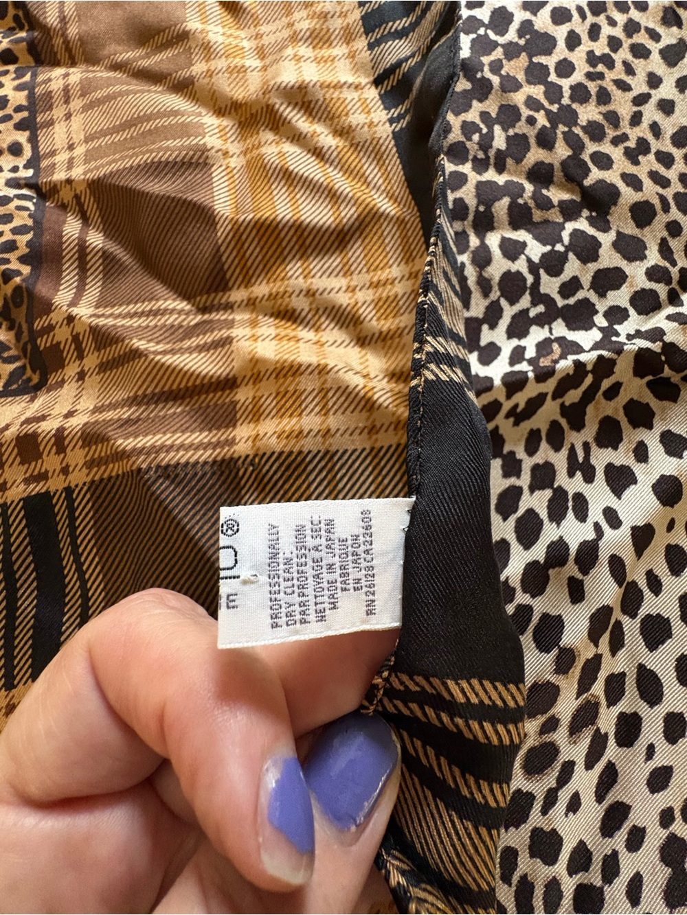 Echo 100% silk Plaid Border Leopard Print Scarf - Brown
